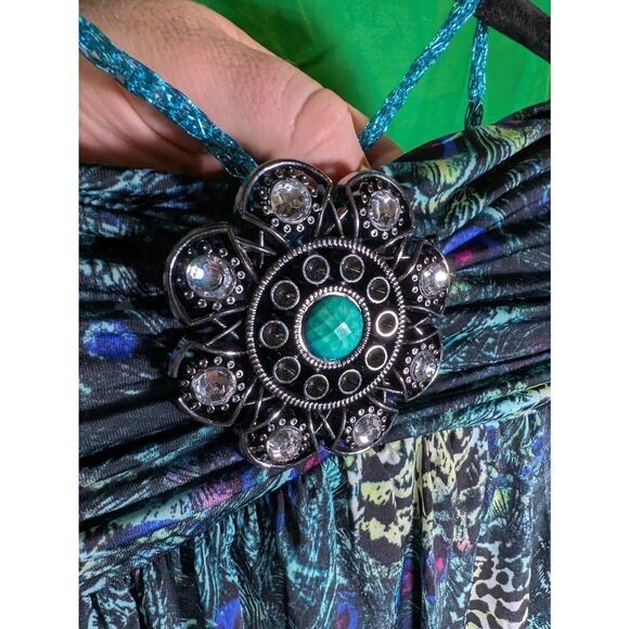 Mesmera Halter Long Sundress In Beautiful Colors & Rhinestones Women's Size M - Picture 3 of 6